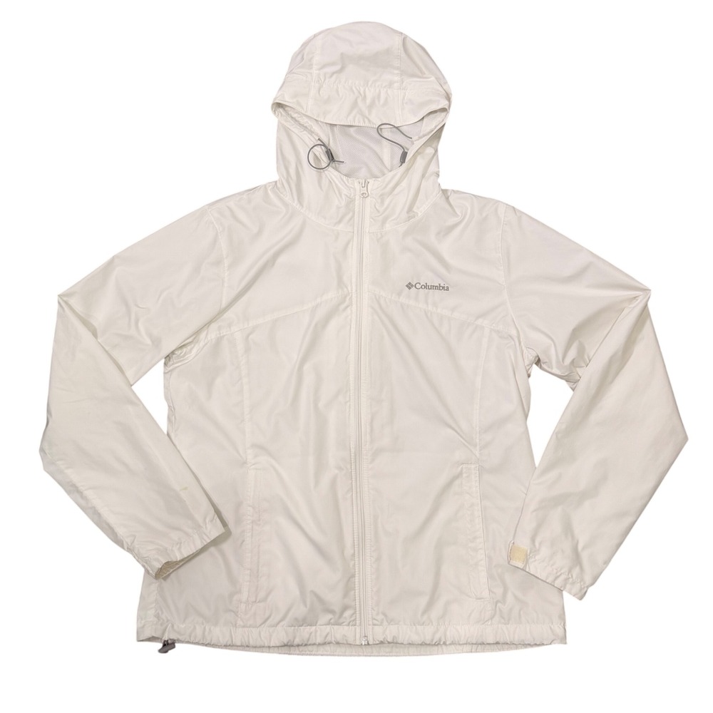 Columbia Zuma Stack II Jacket Water Repellant LG White Hooded Light Windbreaker